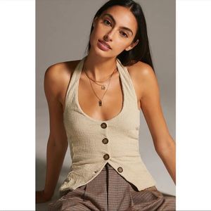 By Anthropologie Halter Cotton Vest $88 XS Sand